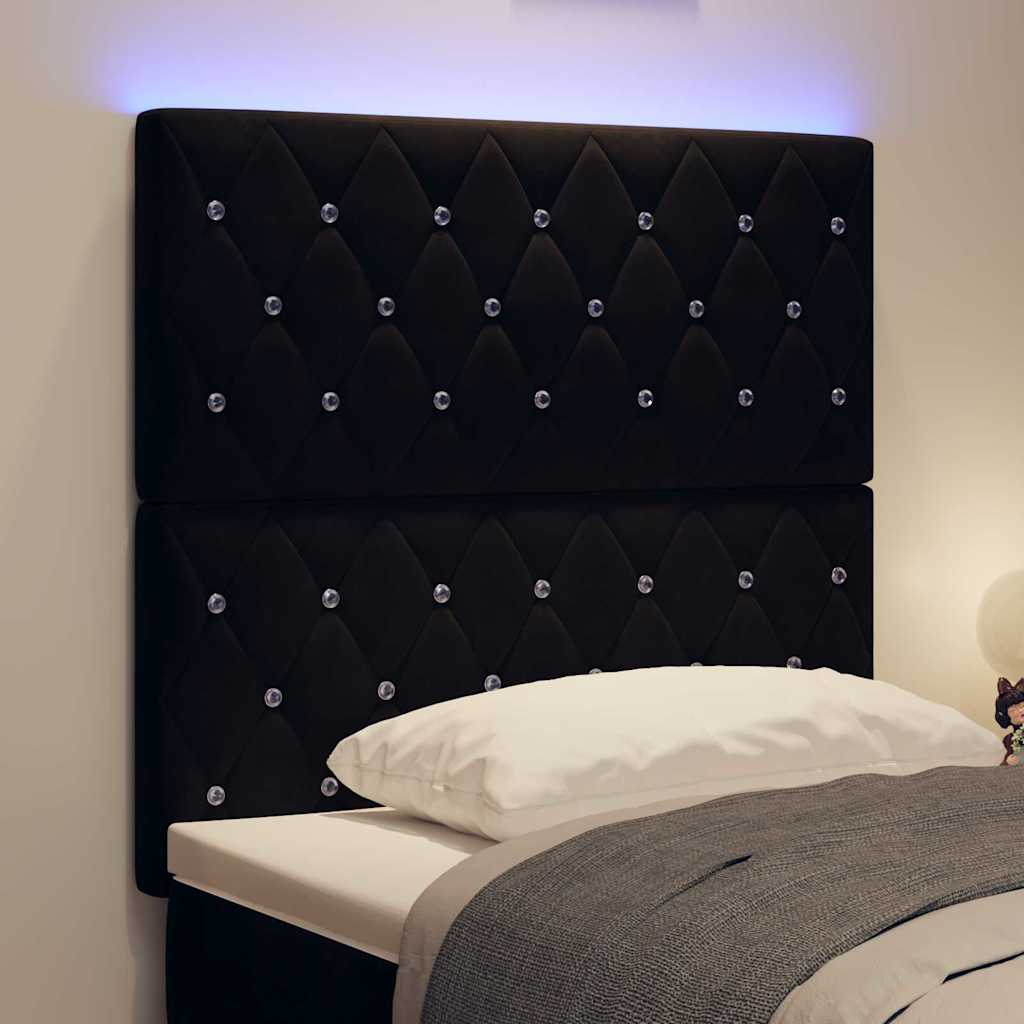 LED glava kreveta s LED trakama s uzglavljem Crna 100 cm Baršun