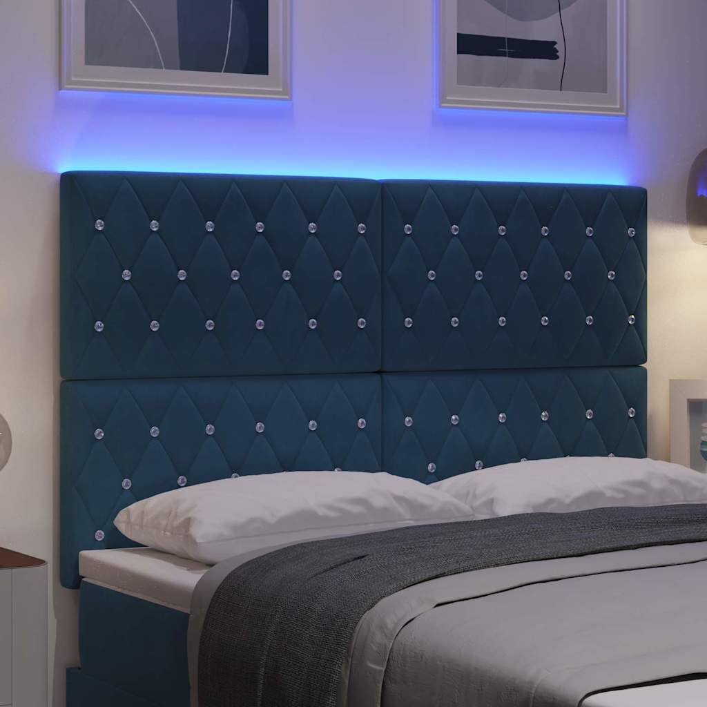 LED glava kreveta s LED trakama Tamno plava 160 cm Baršun