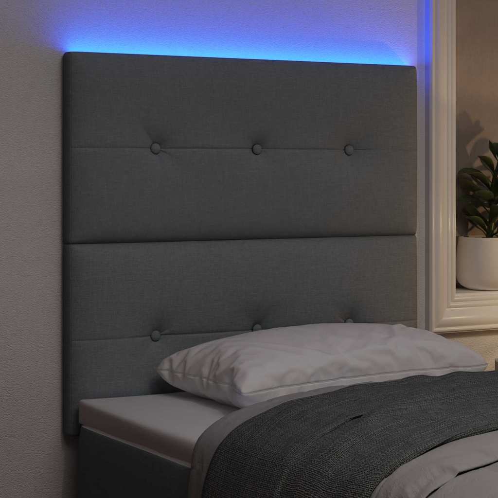 LED glava kreveta s LED trakama Svijetlo siva 90 cm tkanina
