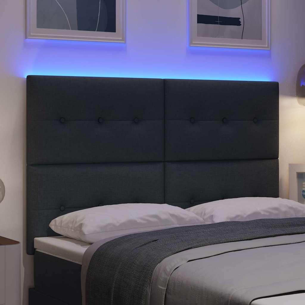 LED glava kreveta s LED trakama Tamno siva 144 cm tkanina