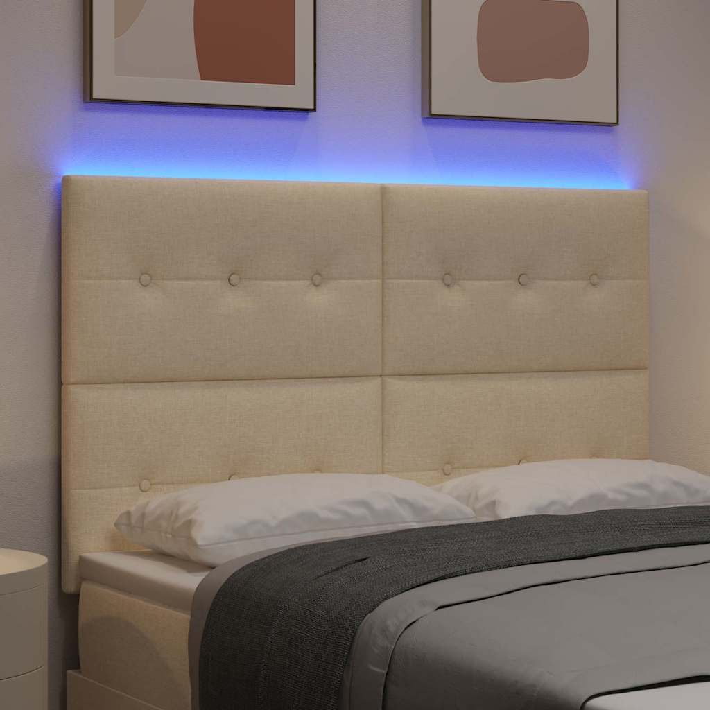 LED glava kreveta s LED trakama Krema 144 cm tkanina