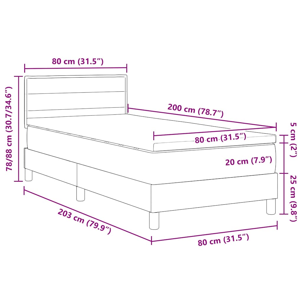 Krevet s opruga kutije Tamno siva 80 x 200 cm tkanina