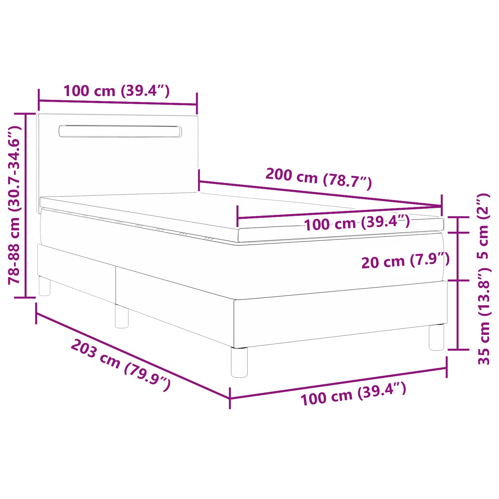 Krevet s opruga kutije Bijelo 100 x 200 cm Umjetna koža