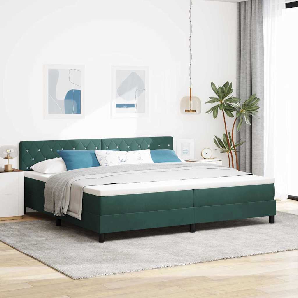 Krevet s opruga kutije Tamnozelena 200 x 200 cm Baršun