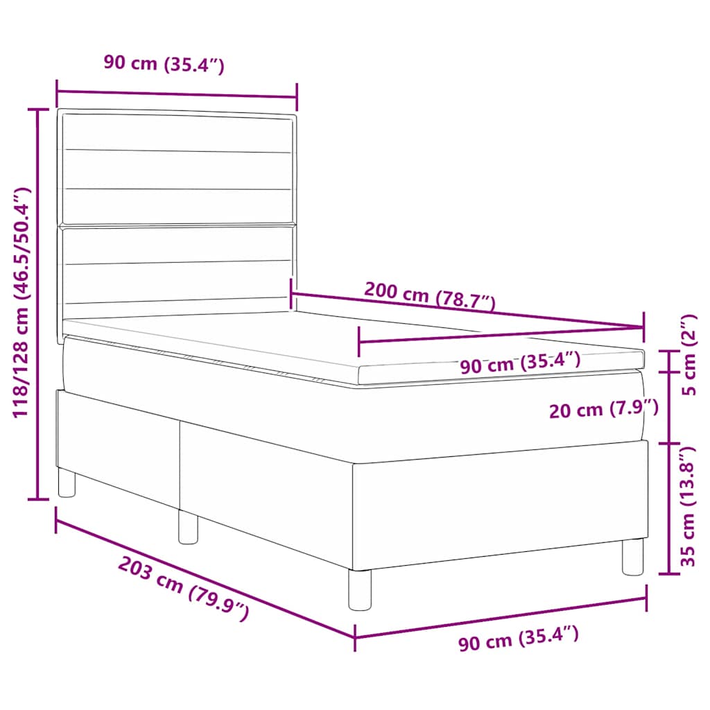 Krevet s opruga kutije s madracem Crna 90 x 200 cm tkanina