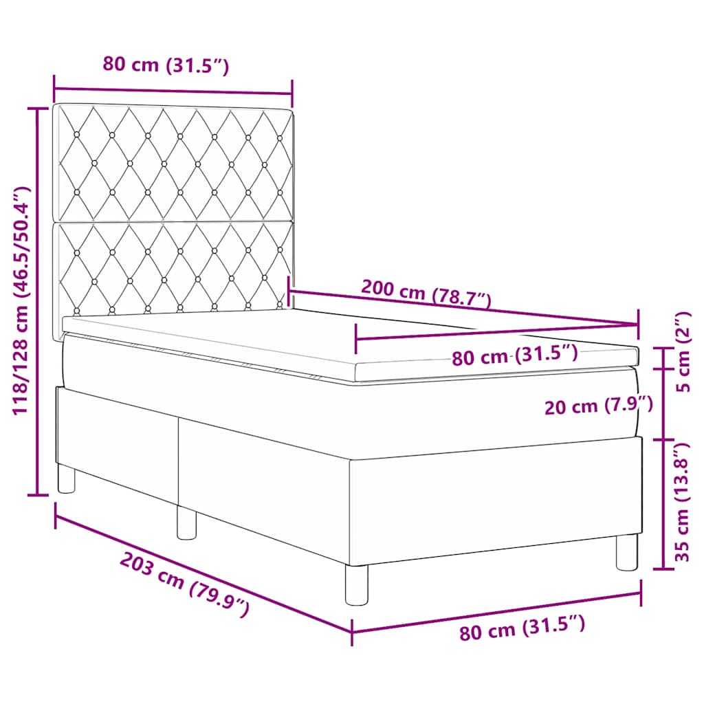 Krevet s opruga kutije Svijetlo siva 80 x 200 cm Baršun
