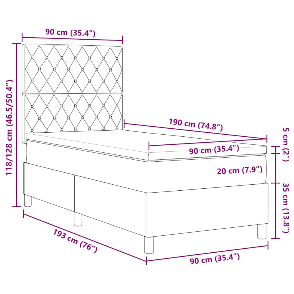 Krevet s opruga kutije s madracem Tamno siva 90 x 190 cm Baršun
