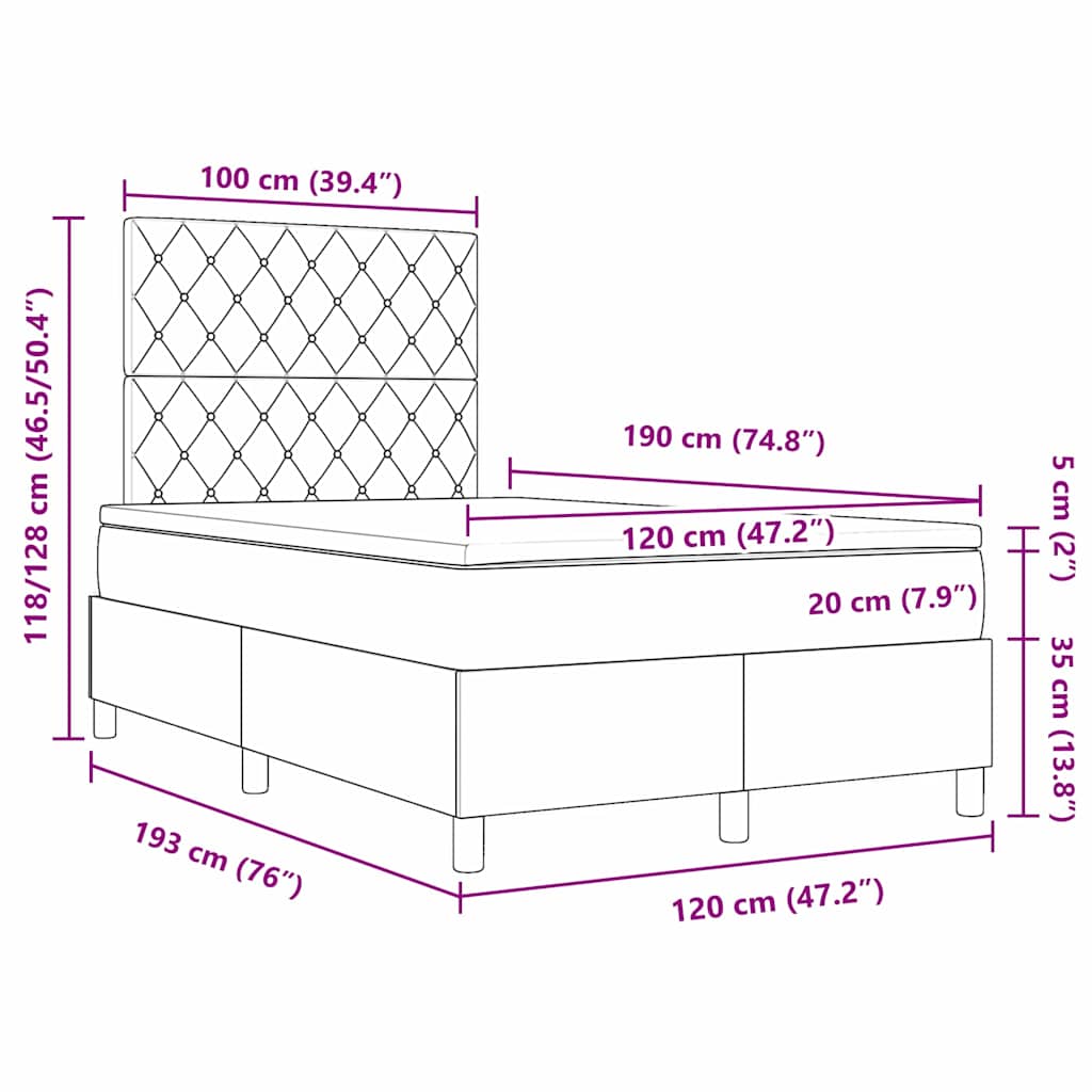 Krevet s opruga kutije Svijetlo siva 120 x 190 cm Baršun