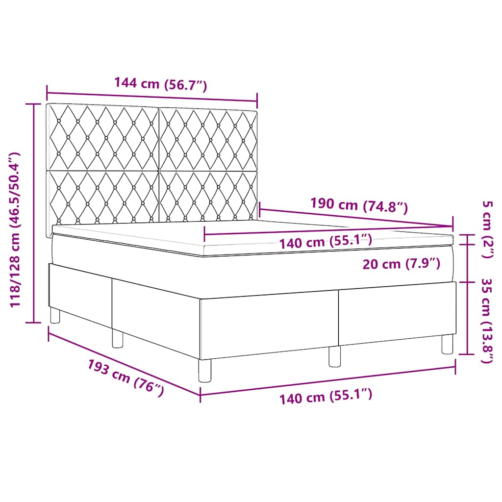 Krevet s opruga kutije Tamno siva 140 x 190 cm Baršun