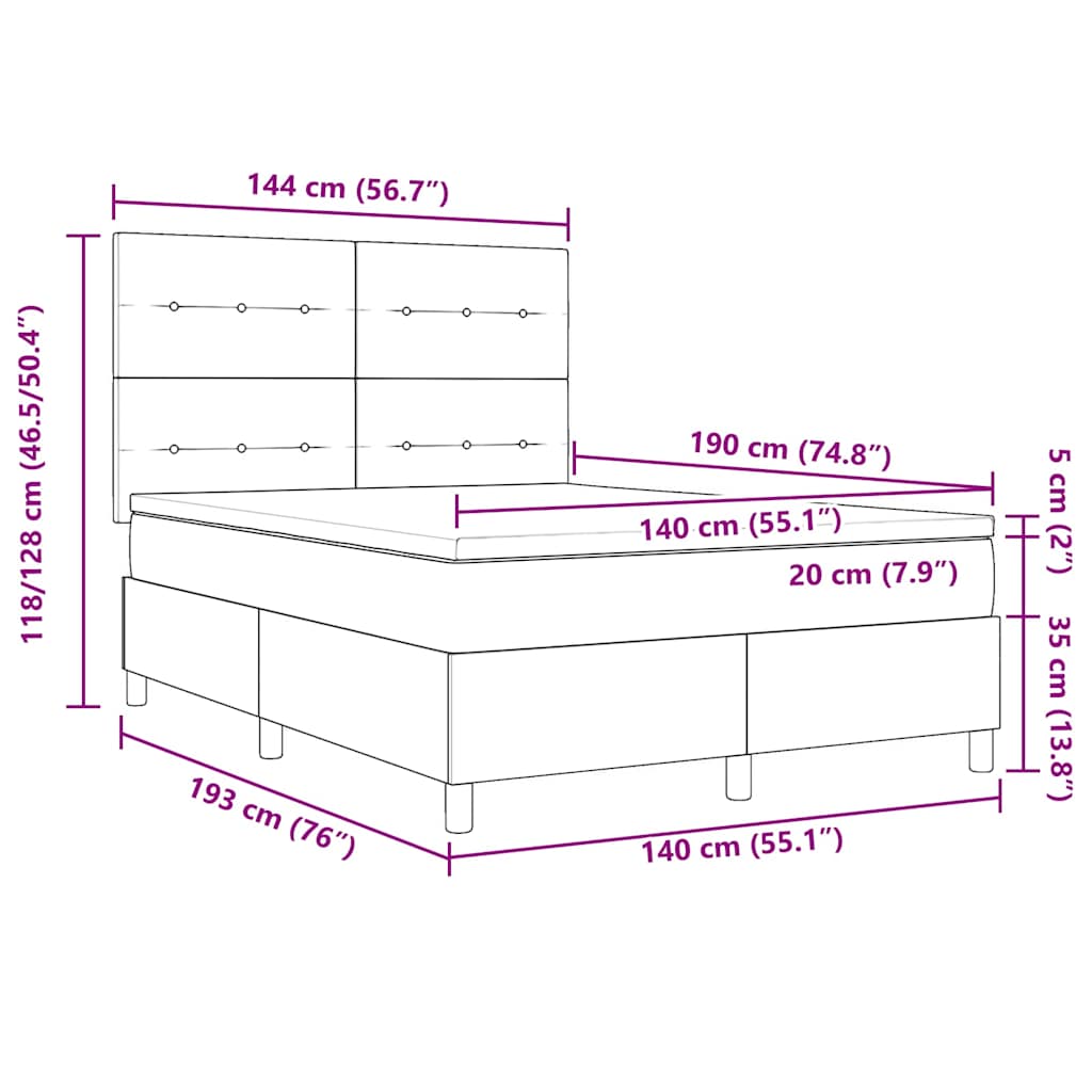 Krevet s opruga kutije Svijetlo siva 140 x 190 cm Baršun
