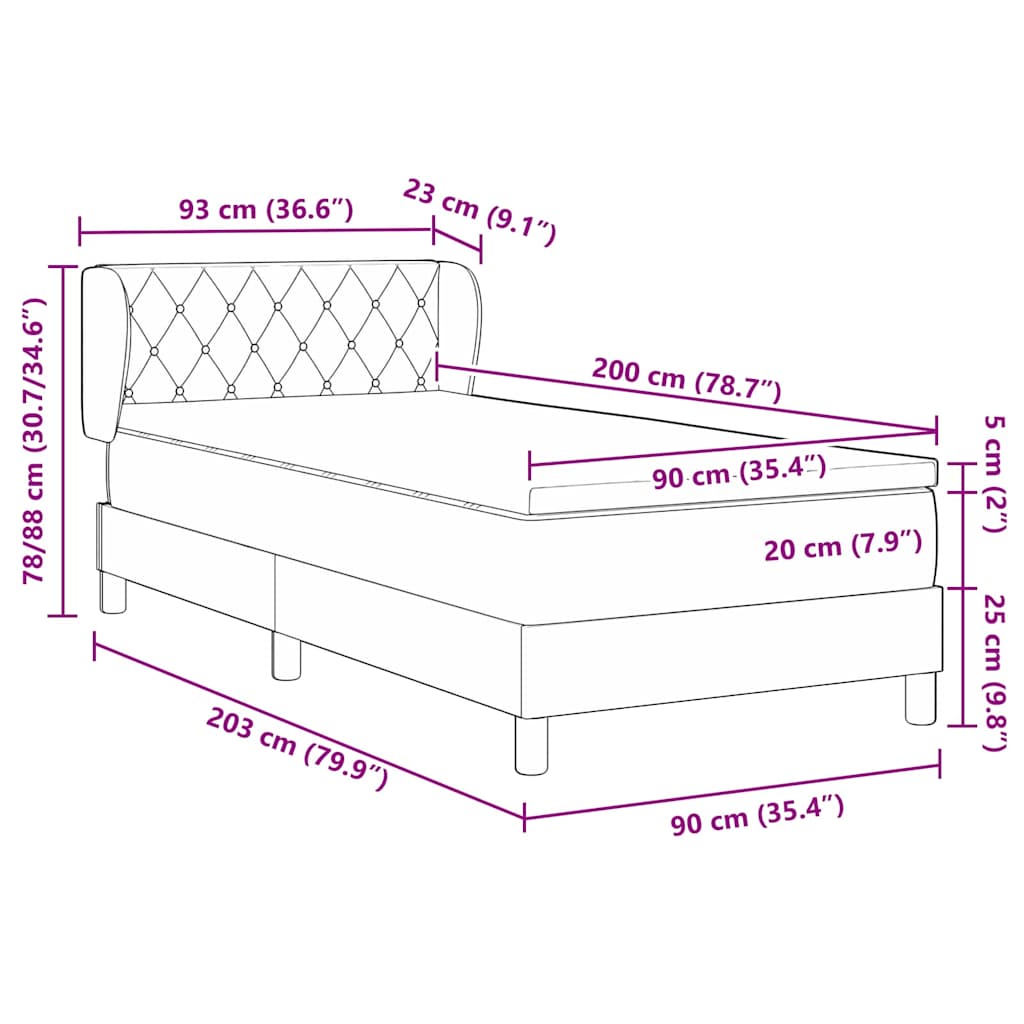 Krevet s opruga kutije Tamnozelena 90 x 200 cm Baršun