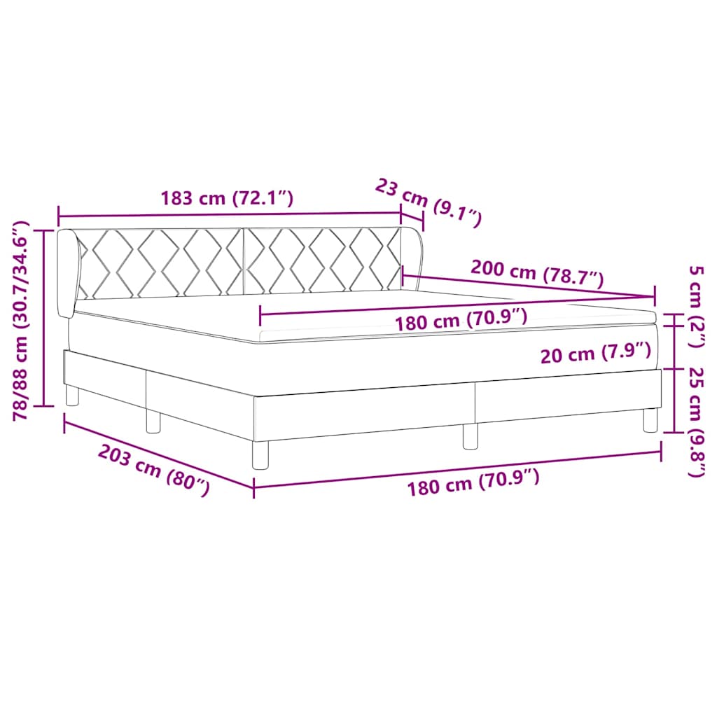 Krevet s opruga kutije Tamno siva 180 x 200 cm Baršun