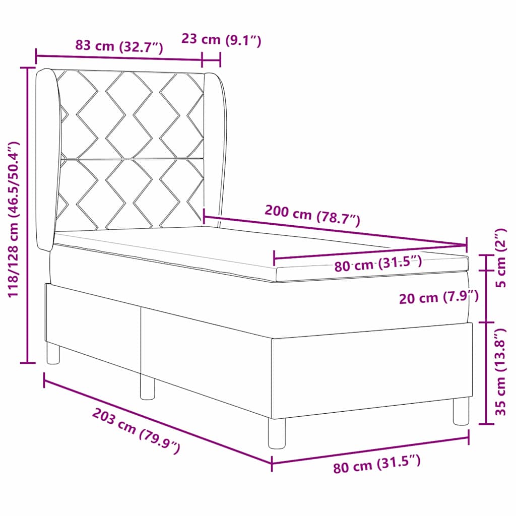 Krevet s opruga kutije s jastukom Krema 80 x 200 cm tkanina