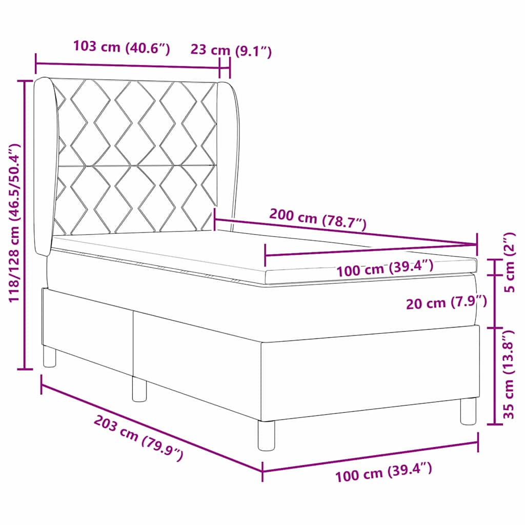 Krevet s opruga kutije s uzglavljem Crna 100 x 200 cm tkanina