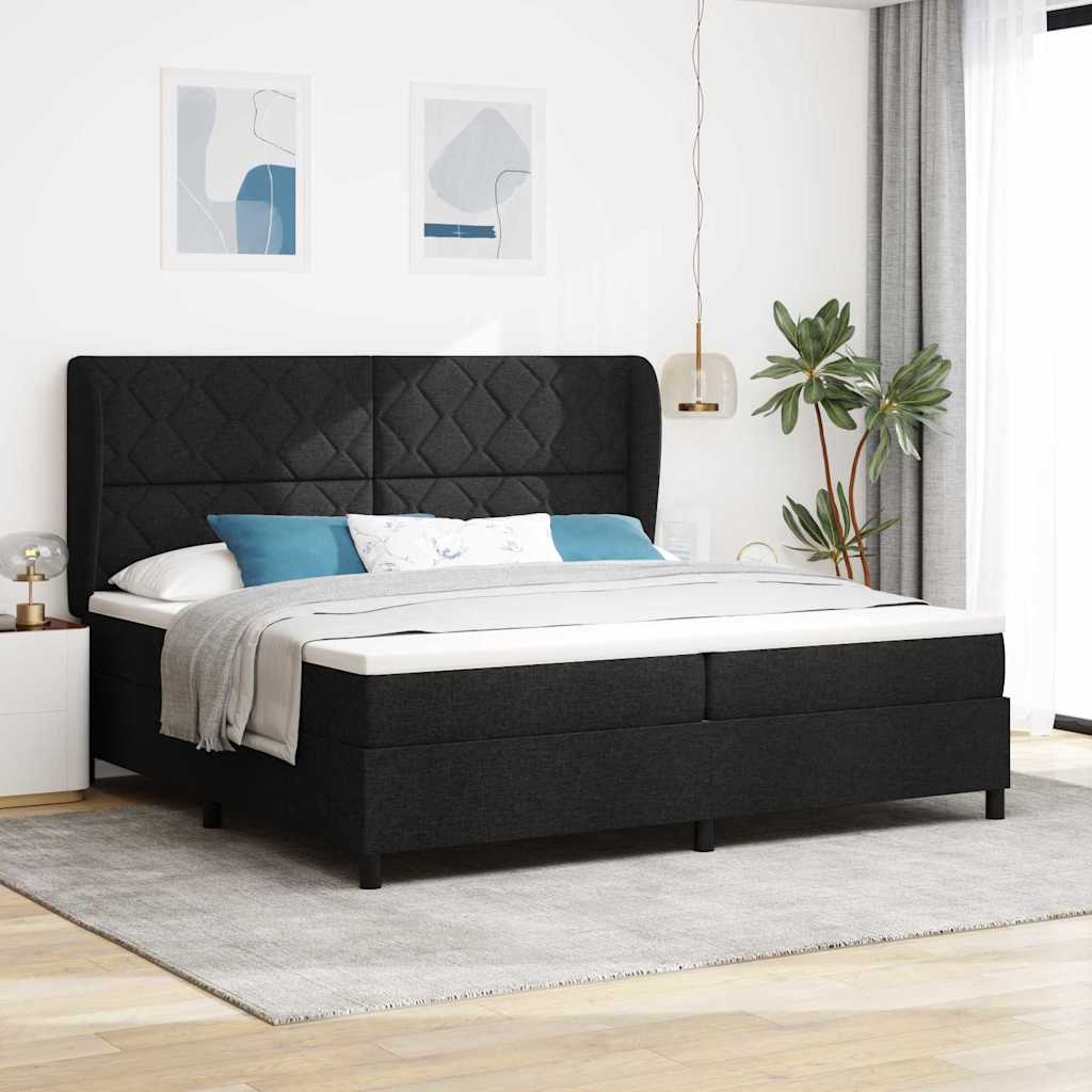 Krevet s opruga kutije s uzglavljem Crna 200 x 200 cm tkanina