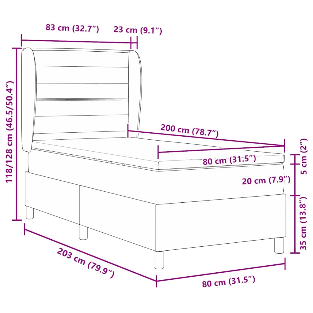 Krevet s opruga kutije Tamno siva 200 x 80 cm tkanina