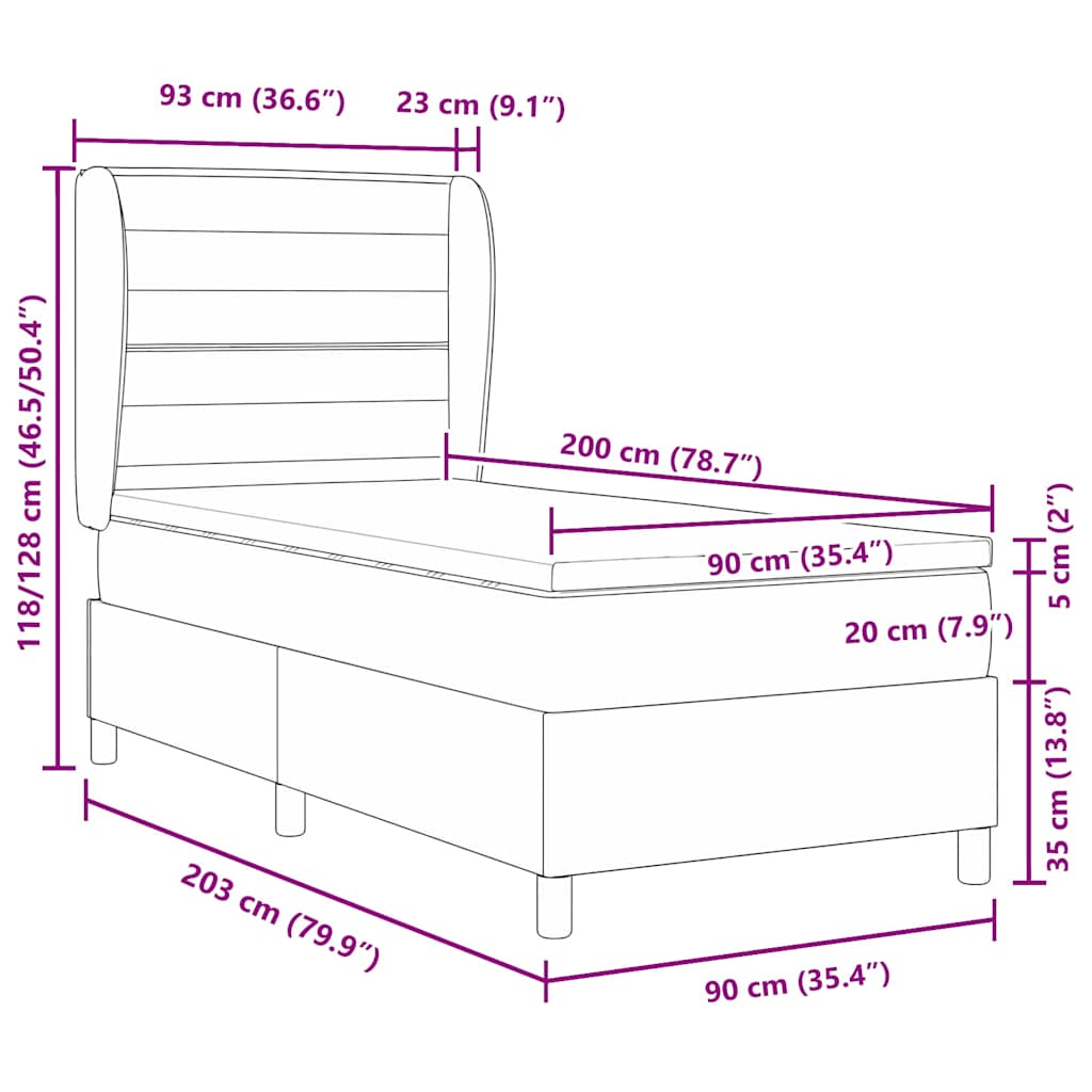 Krevet s opruga kutije Tamno smeđa 200 x 90 cm tkanina