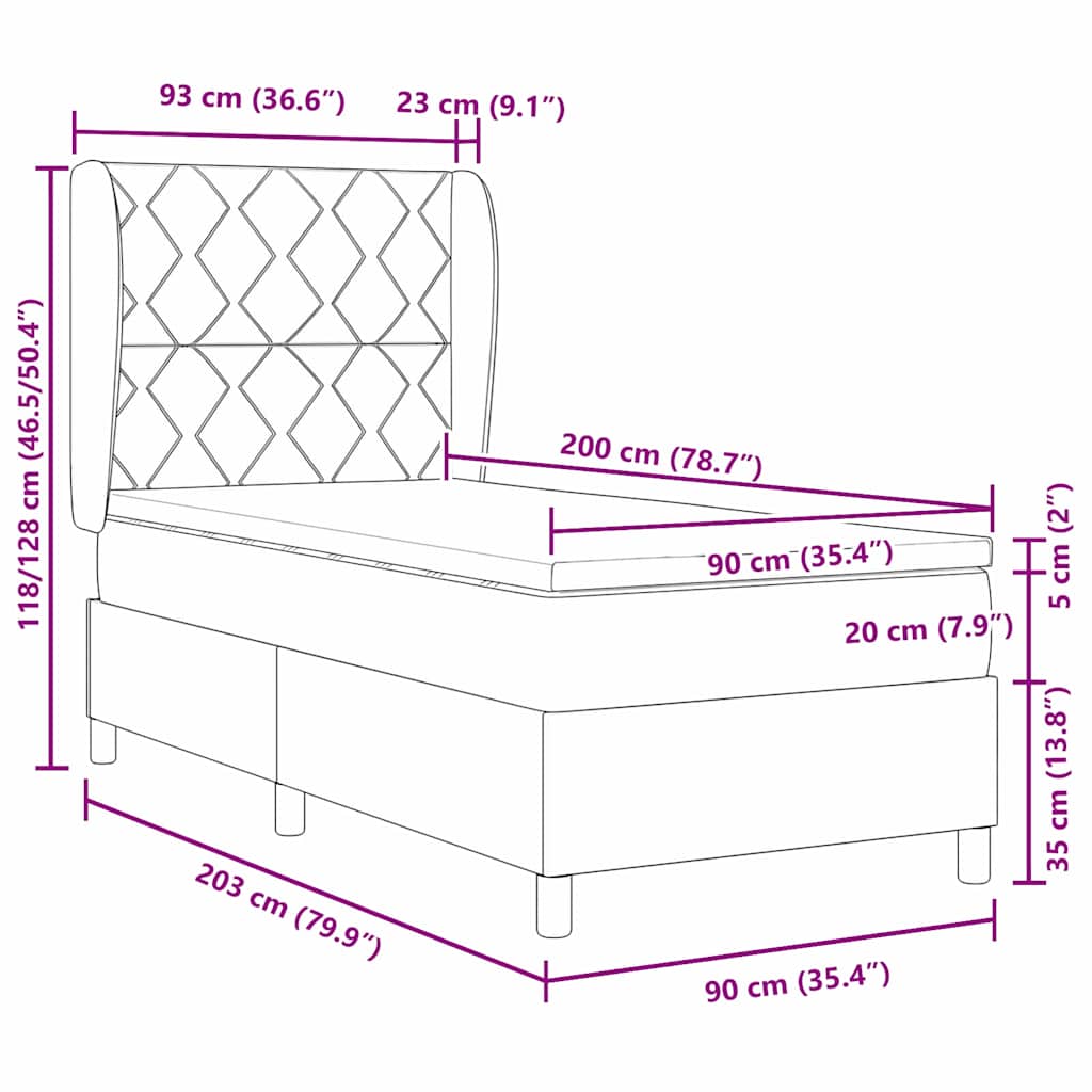 Krevet s opruga kutije Sivo-smeđa 200 x 90 cm tkanina