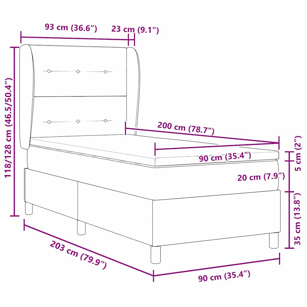 Krevet s opruga kutije s madracem Tamno siva 200 x 90 cm Baršun