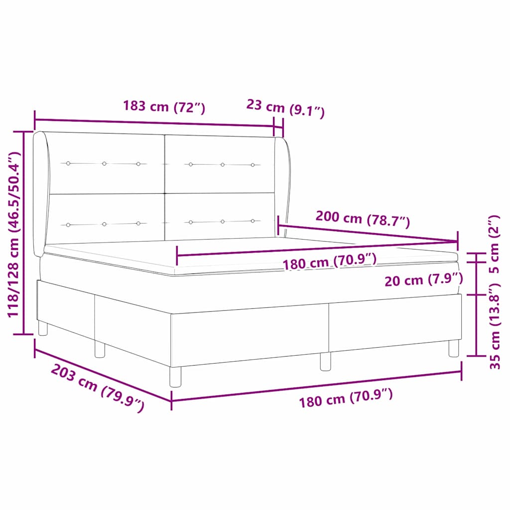Krevet s opruga kutije s madracem Crna 200 x 180 cm Baršun