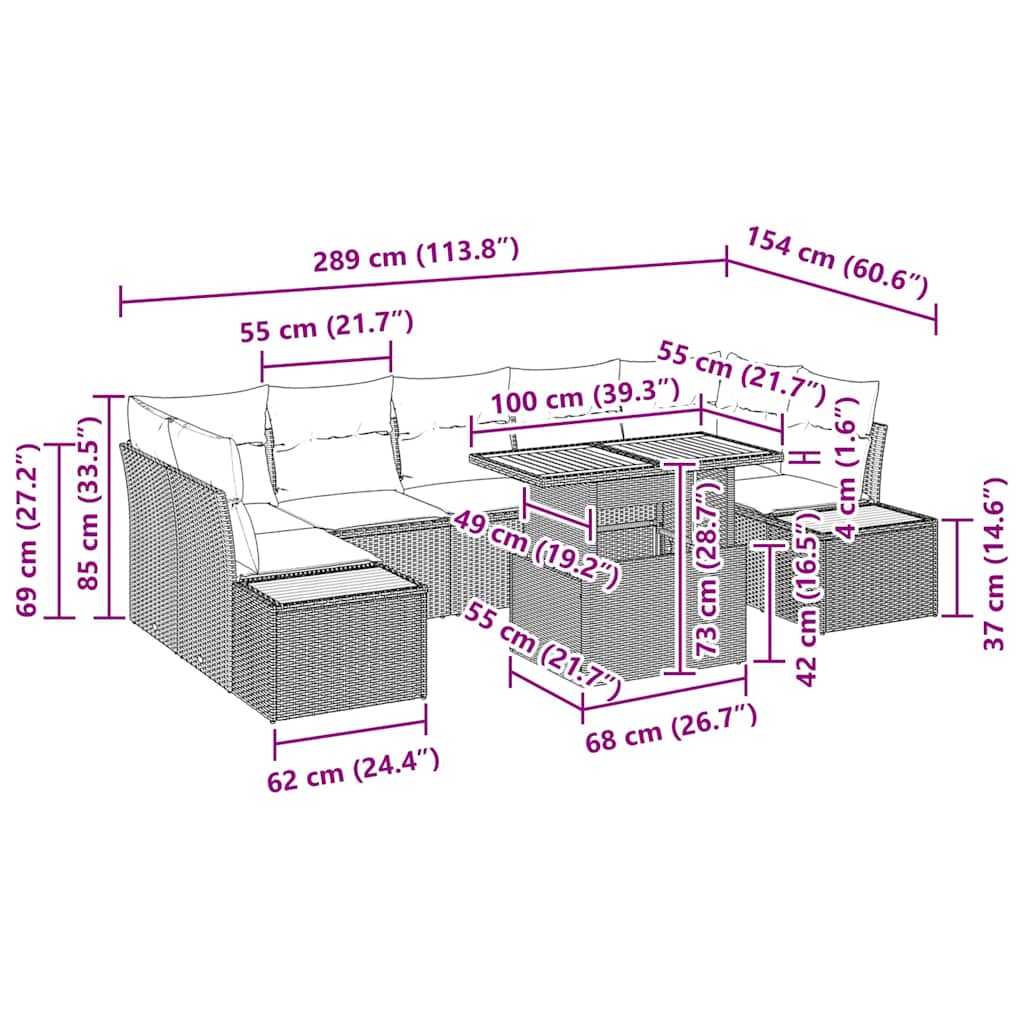 Vrtni set za objed s jastukom 8 pcs Bež i siva