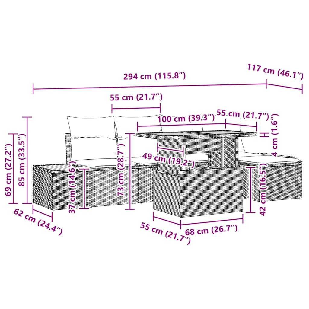 Vrtni set za objed s jastukom 6 pcs Siva i smeđa