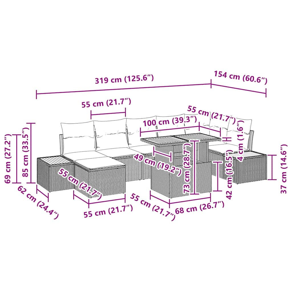 Vrtni set za objed s jastukom 8 pcs Crna i bež