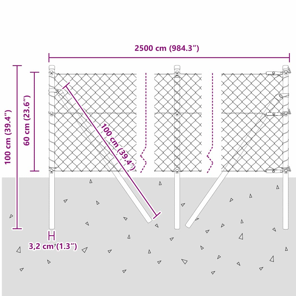 Stup za ogradu Siva 10 x 0,6 m (40 x 40 mm mreža) Čelik i PVC