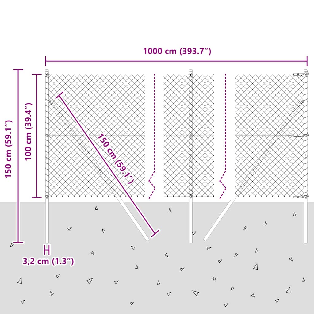 Stup za ogradu Siva 10 x 1 m (mreža 40 x 40 mm) Čelik i PVC