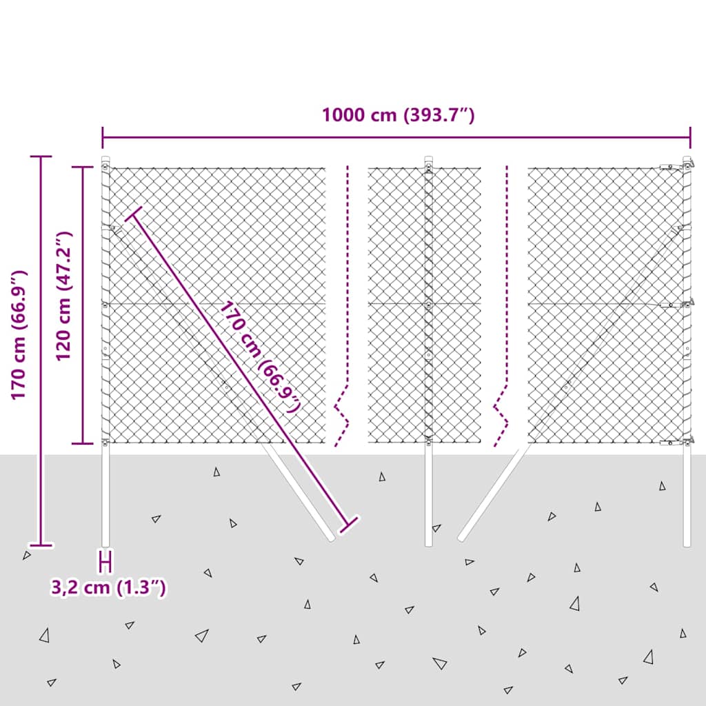 Stup za ogradu Siva 10 x 1,2 m (40 x 40 mm mrežica) Čelik i PVC