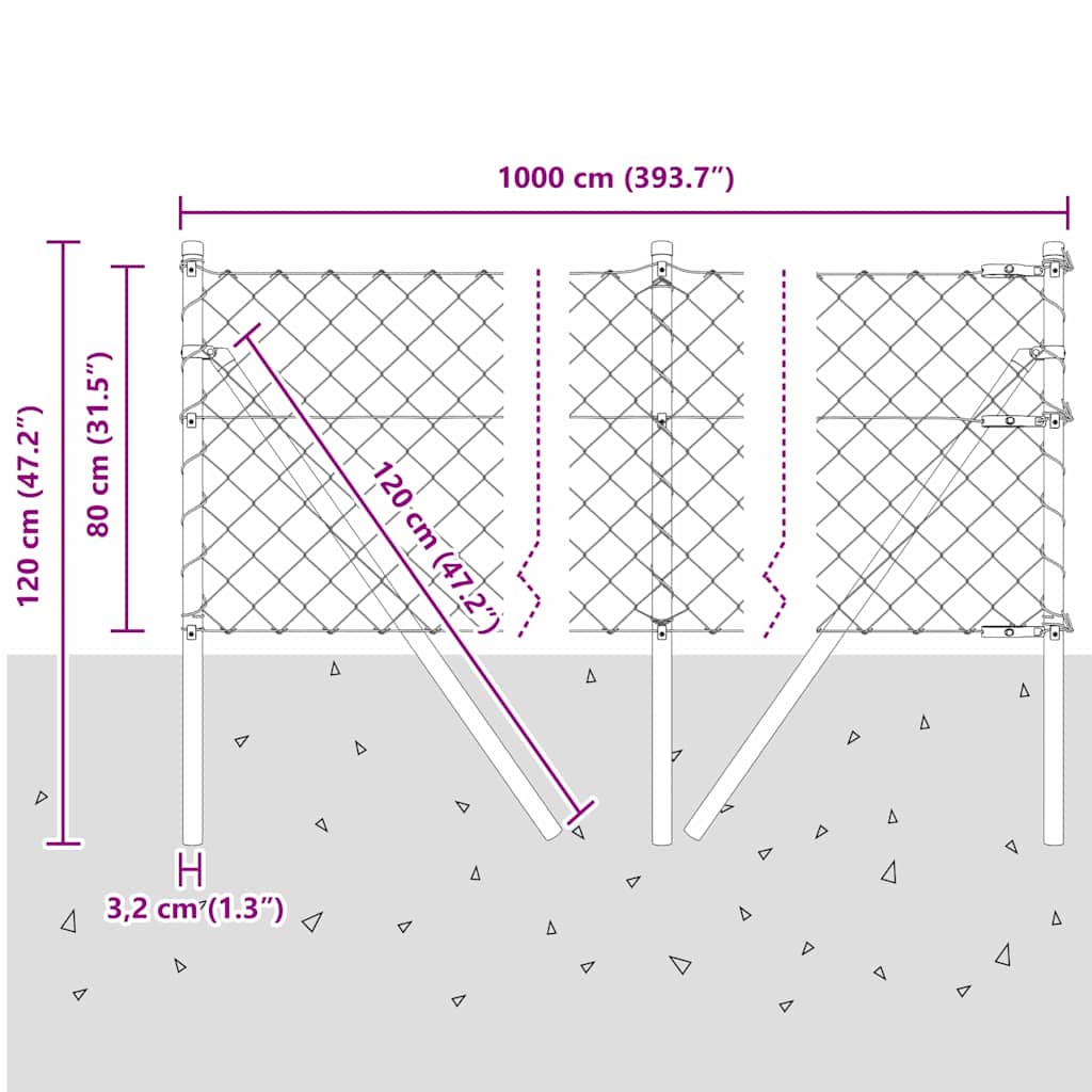 Stup za ogradu Siva 10 x 0,8 m (60 x 60 mm mreža) Čelik i PVC