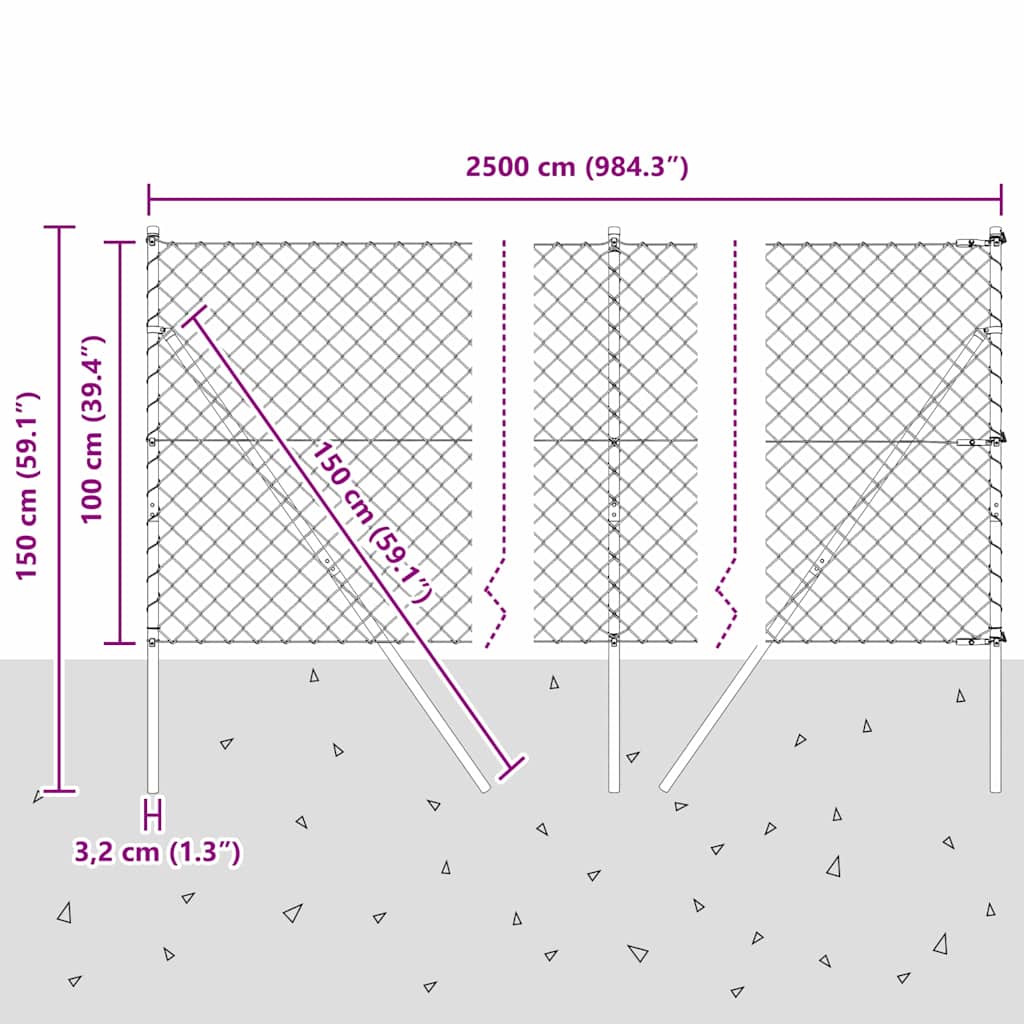 Stup za ogradu Siva 25 x 1 m (60 x 60 mm mreža) Čelik