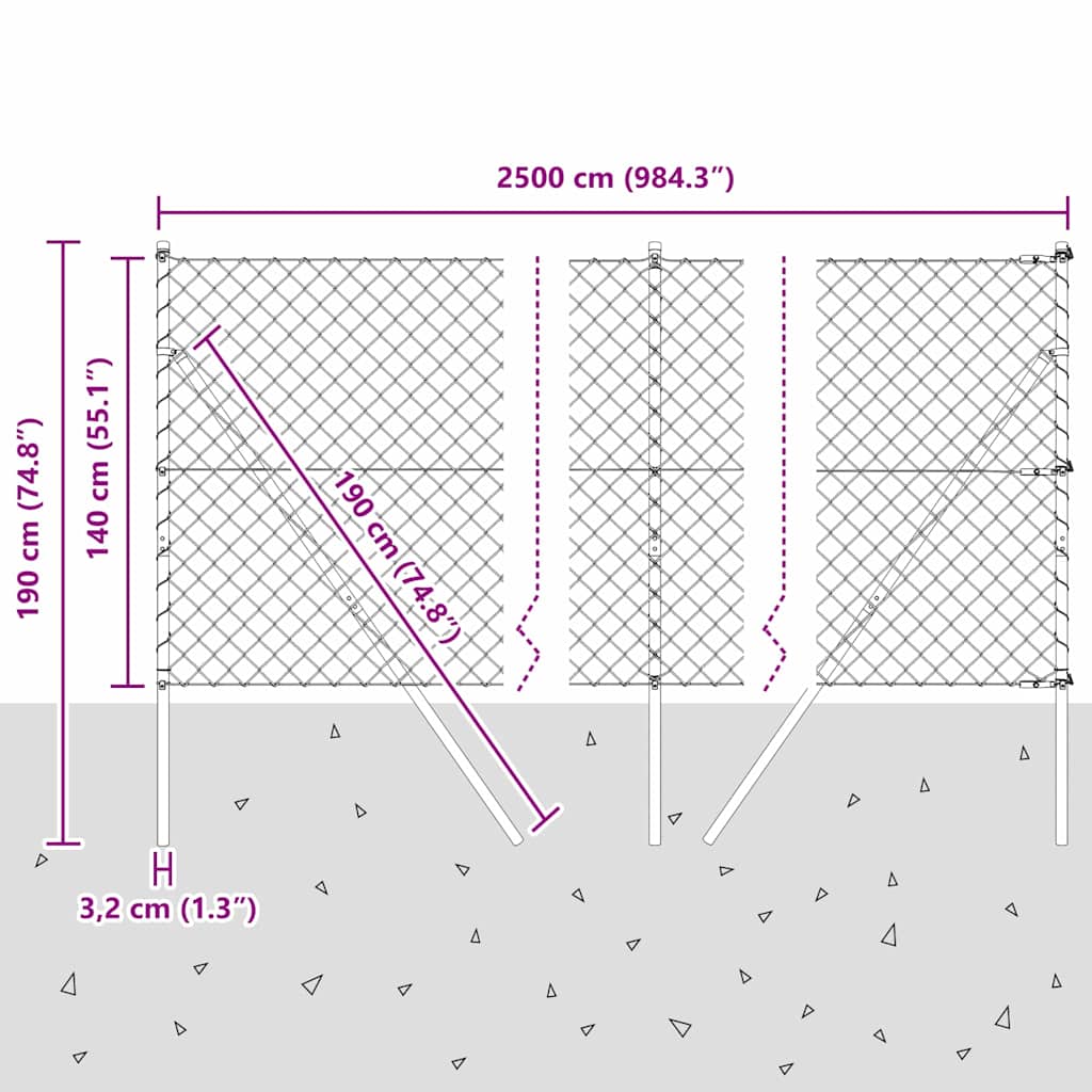 Stup za ogradu Siva 25 x 1,4 m (60 x 60 mm mreža) Čelik i PVC