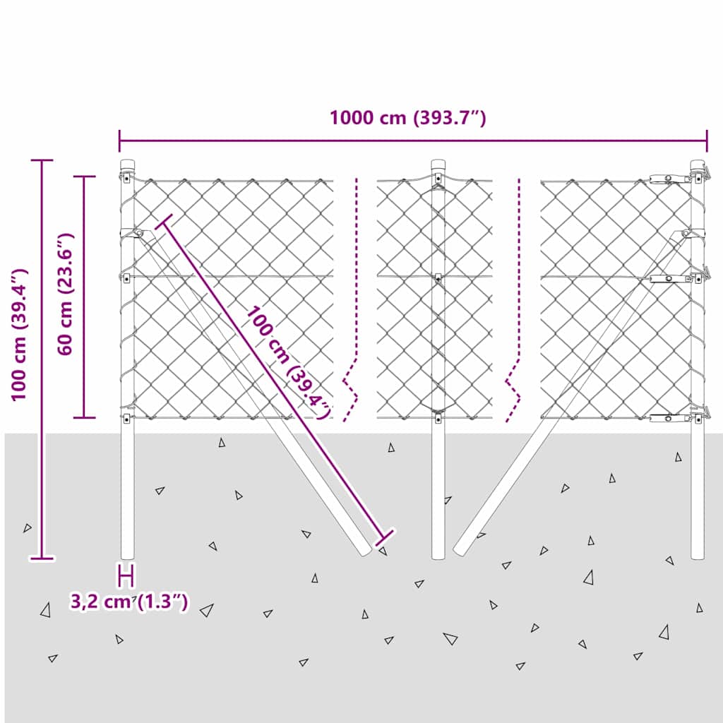 Stup za ogradu Srebrno 10 x 0,6 m (60 x 60 mm mreža) Čelik