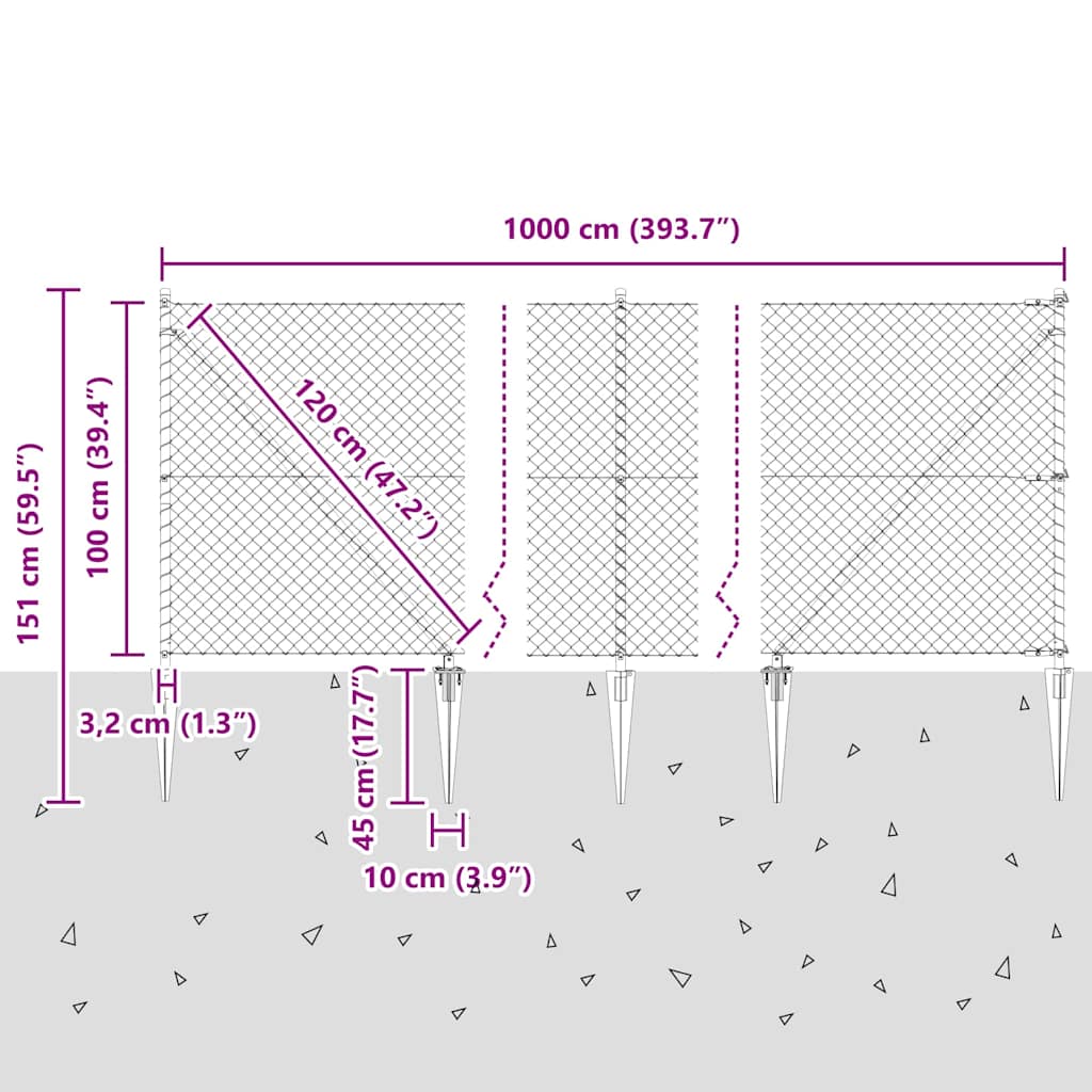 Stup za ogradu Zelena 10 x 1 m (mreža 40 x 40 mm) Čelik i PVC