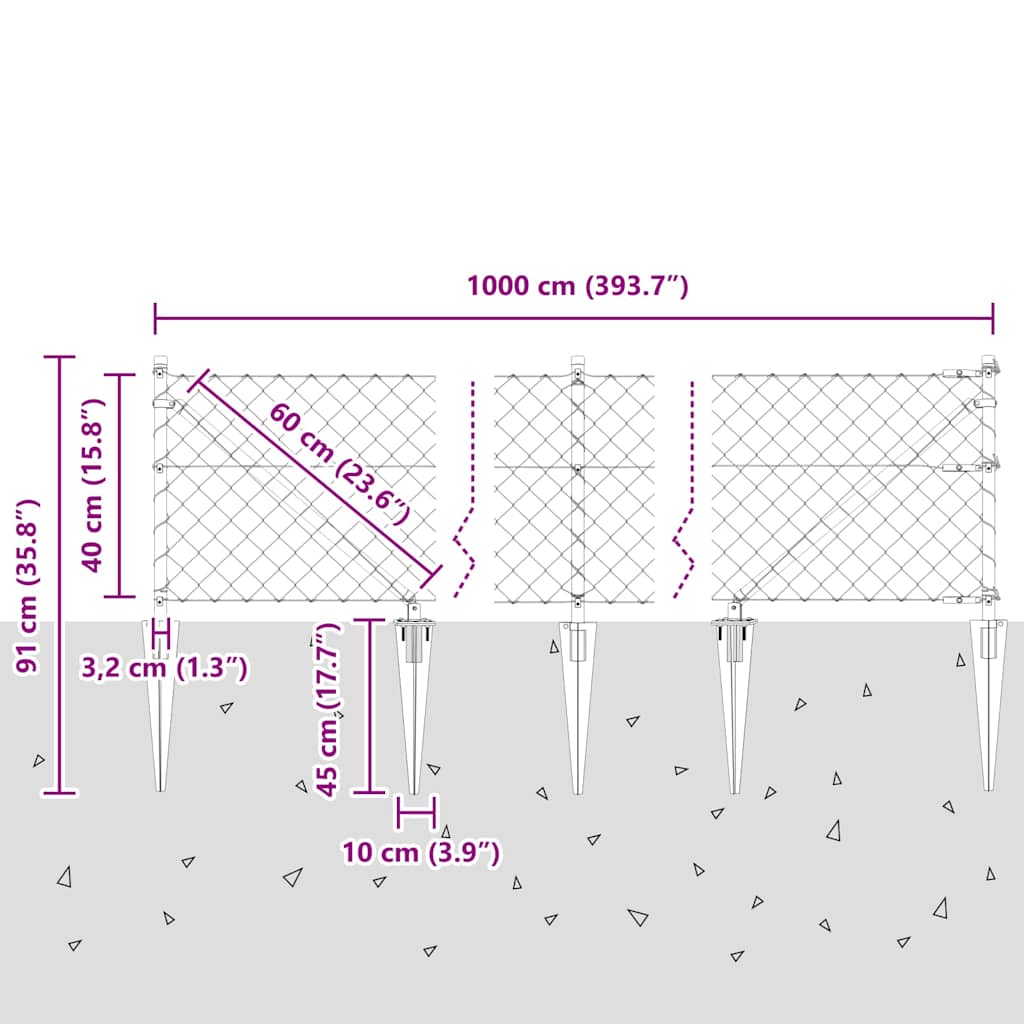 Stup za ogradu Zelena 10 x 0,4 m (mreža 60 x 60 mm) Čelik i PVC