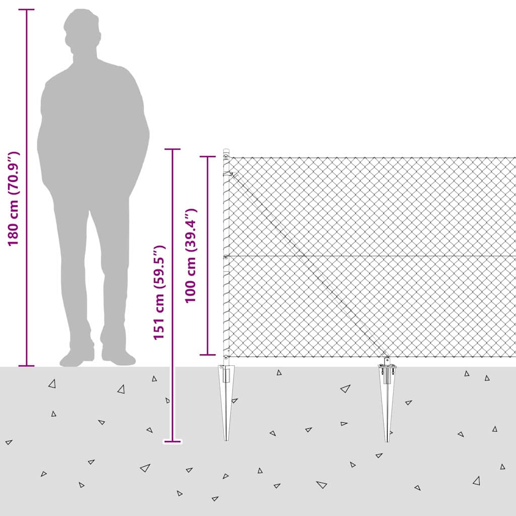Ograda od lančane veze s šiljcima 10 x 1 m Siva Mreža
