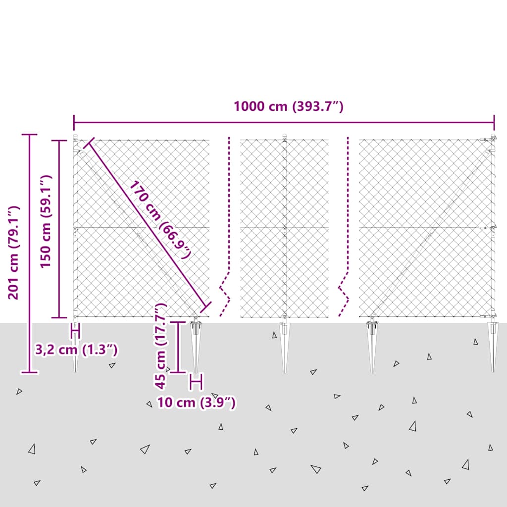 Stup za ogradu Siva 10 x 1,5 m (40 x 40 mm mreža) Čelik i PVC