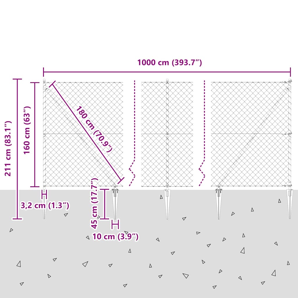 Stup za ogradu Siva 10 x 1,6 m (40 x 40 mm mreža) Čelik i PVC