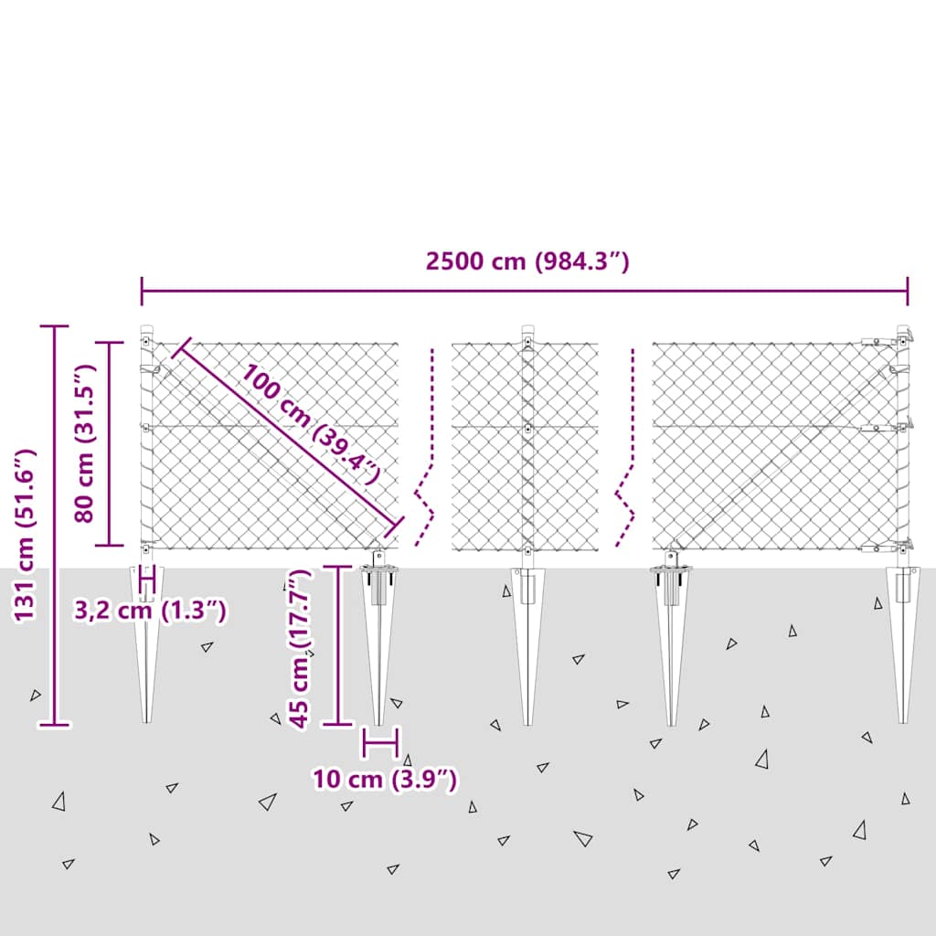 Stup za ogradu Siva 25 x 0,8 m (mreža 40 x 40 mm) Čelik i PVC