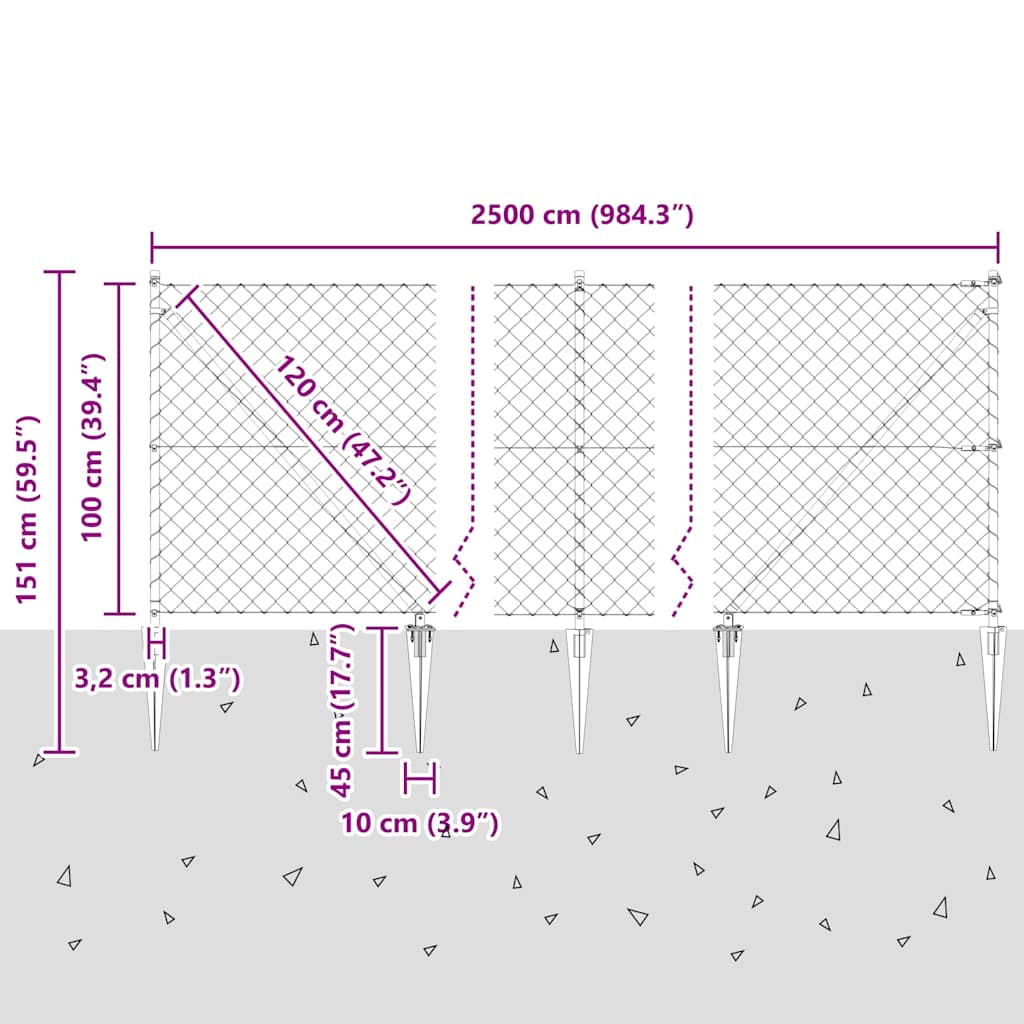 Stup za ogradu Siva 25 x 1 m (60 x 60 mm mreža) Čelik