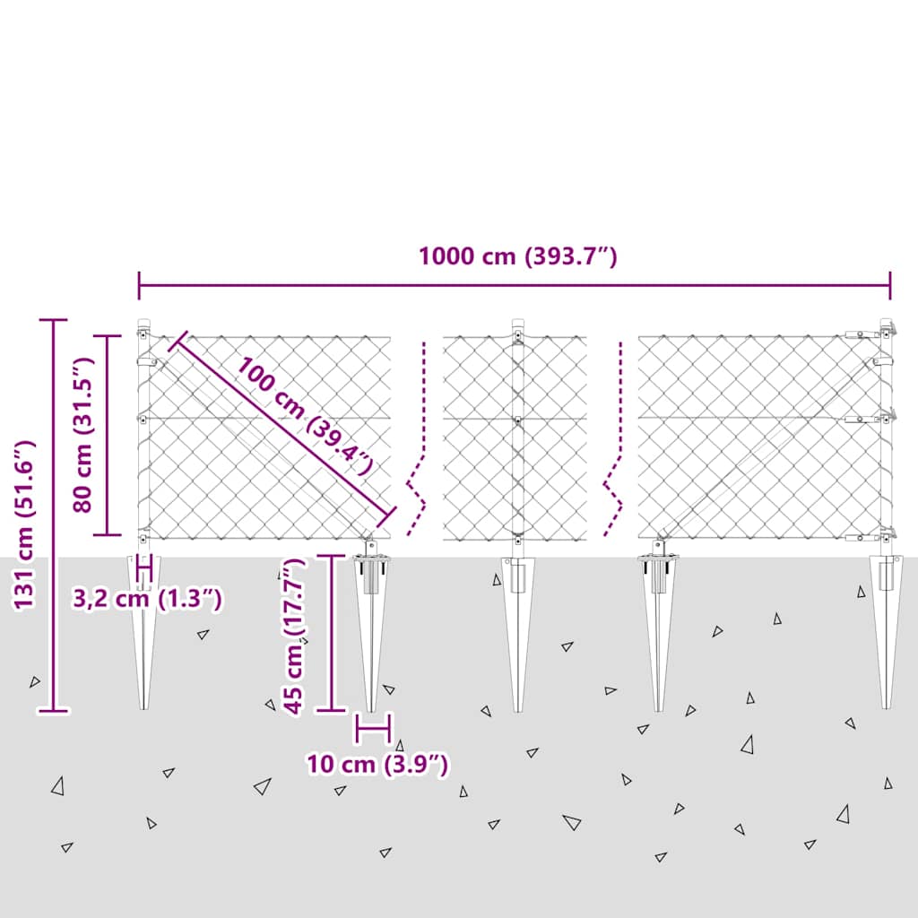 Stup za ogradu Srebrno 10 x 0,8 m (60 x 60 mm mreža) Čelik