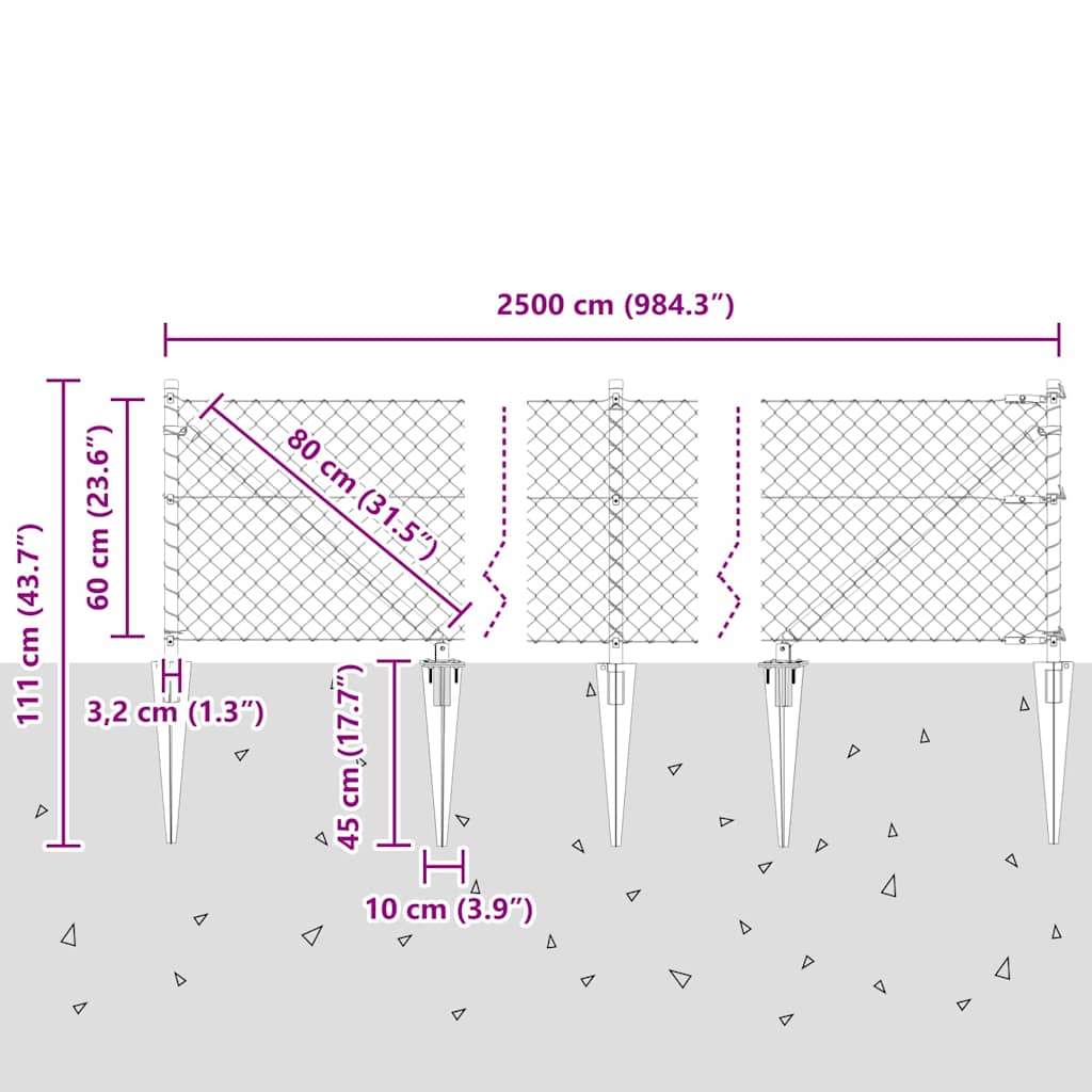 Stup za ogradu Srebrno 25 x 0,6 m (40 x 40 mm mreža) Čelik