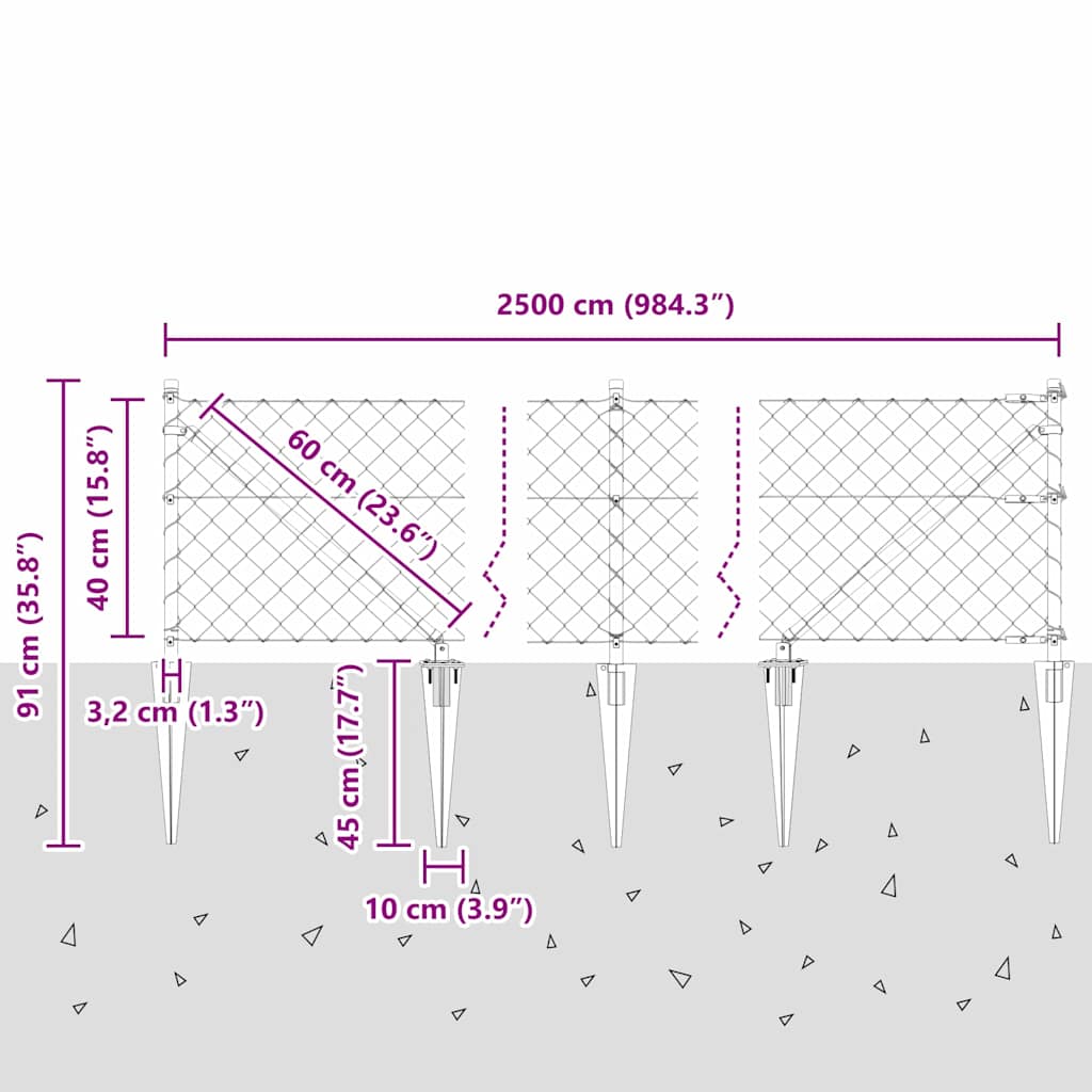 Stup za ogradu Srebrno 25 x 0,4 m (mreža 60 x 60 mm) Čelik