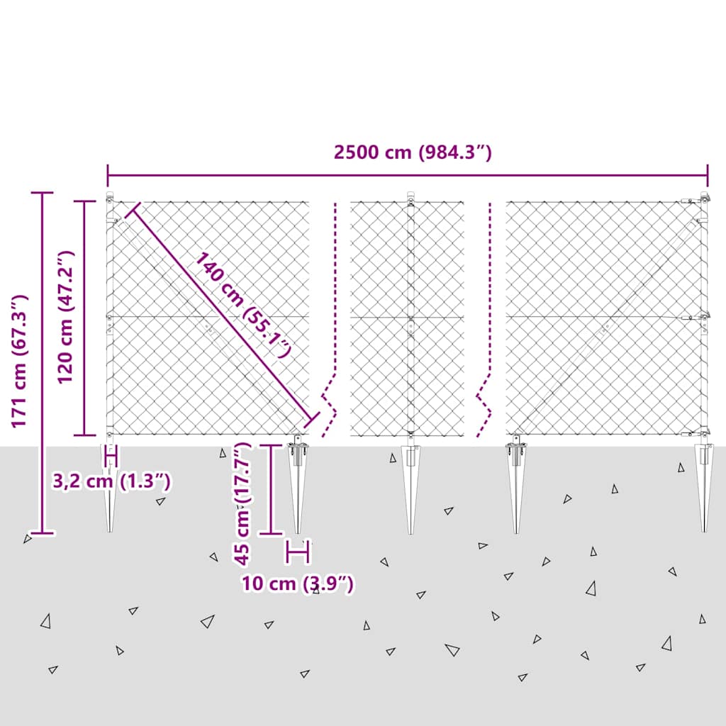 Stup za ogradu Srebrno 25 x 1,2 m (60 x 60 mm mreža) Čelik