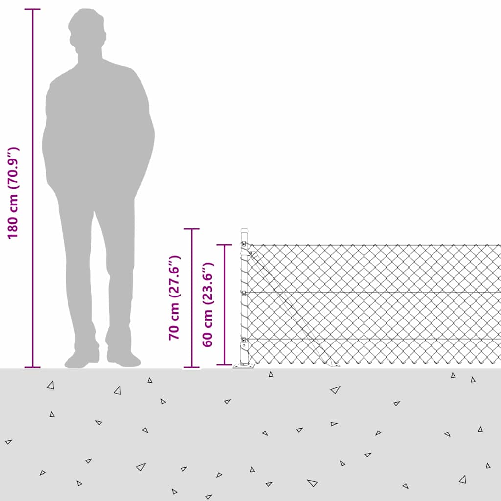 Ograde od lanca s betonskom podlogom 10 x 0,6 m Siva Mreža