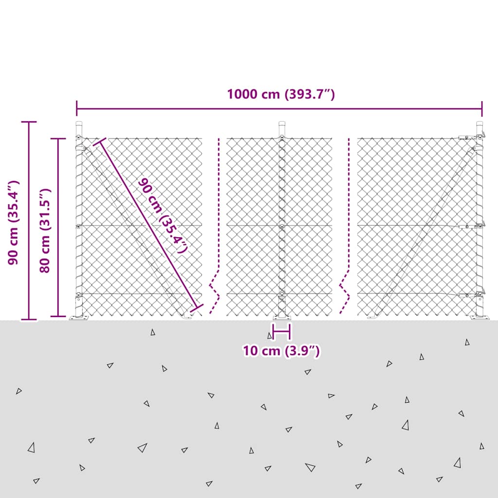 Ograde od lanca s betonskom podlogom 10 x 0,8 m Siva Mreža