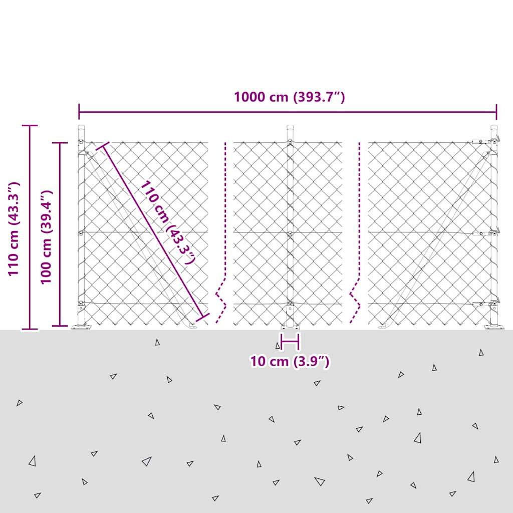 Stup za ogradu Siva 10 x 1 m (mreža 40 x 40 mm) Čelik i PVC