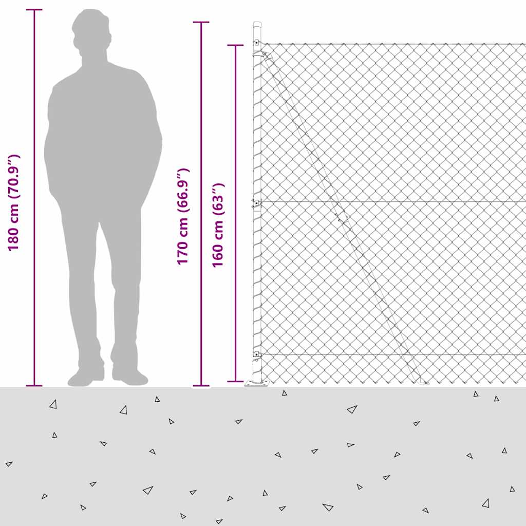 Ograde od lanca s betonskom podlogom 10 x 1,6 m Siva Mreža