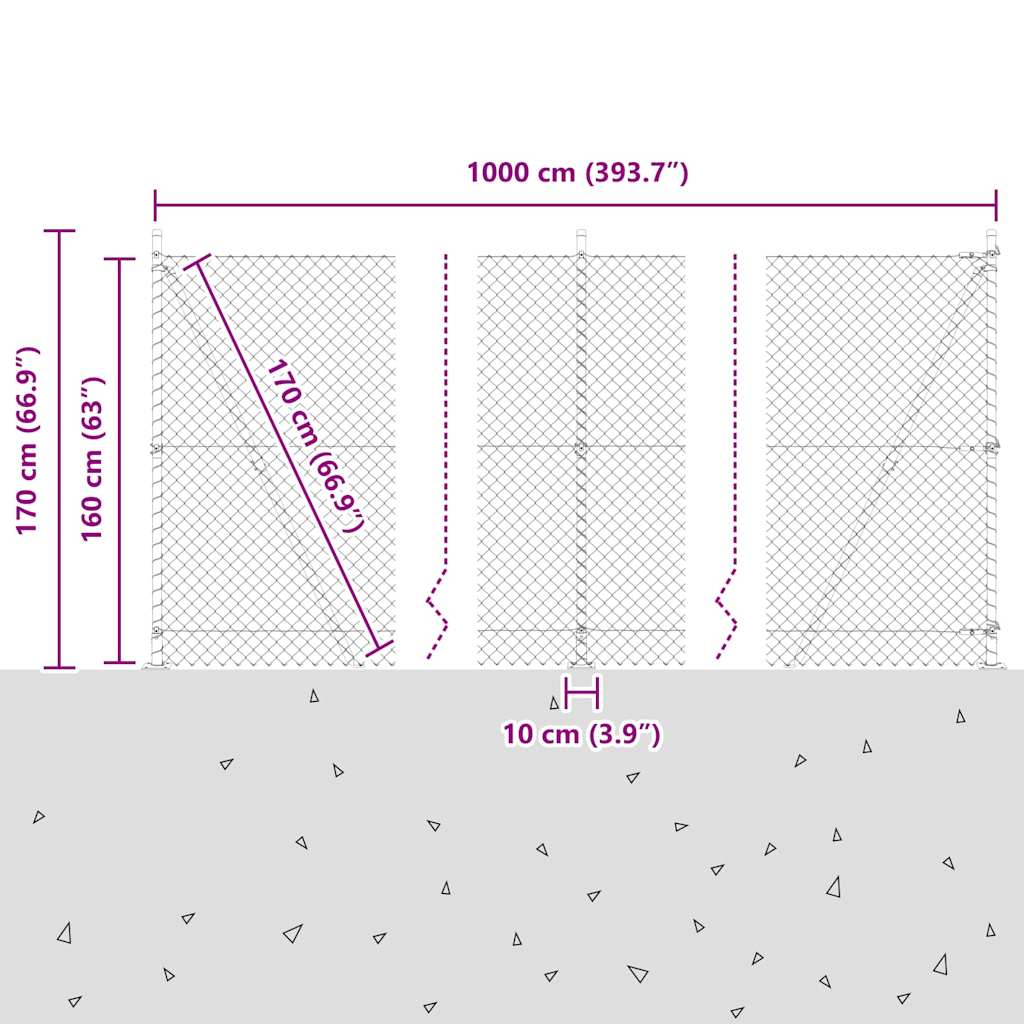 Ograde od lanca s betonskom podlogom 10 x 1,6 m Siva Mreža